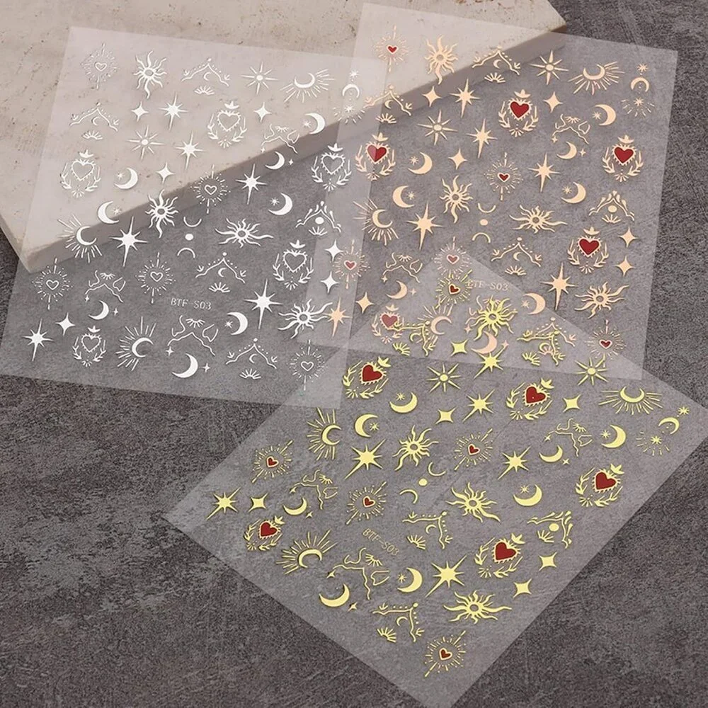 9 Sheets Moon Star Nail Art Stickers Decals Self-Adhesive Pegatinas Uñas Sun Nai - Picture 8 of 8